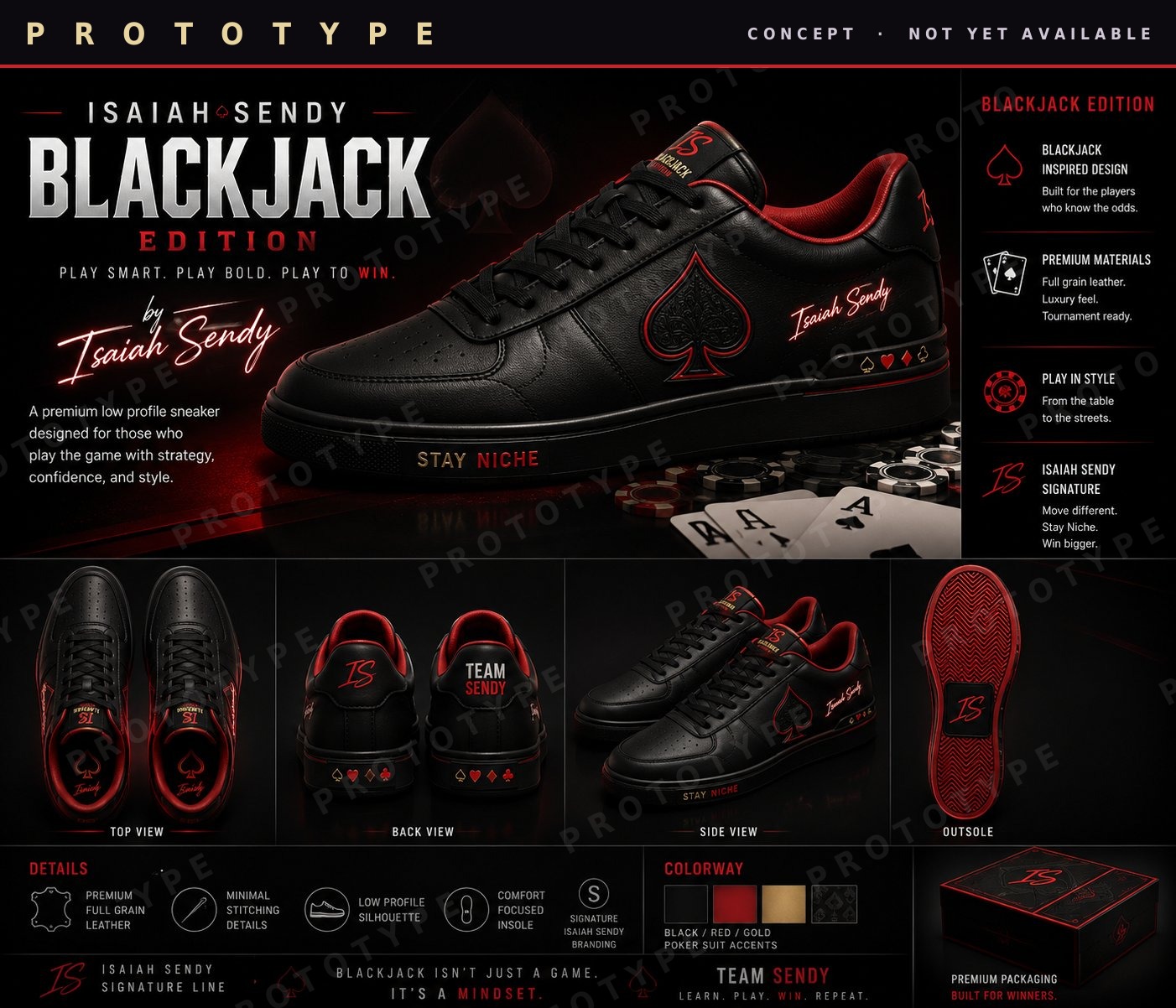 Isaiah Sendy Blackjack Edition sneaker prototype